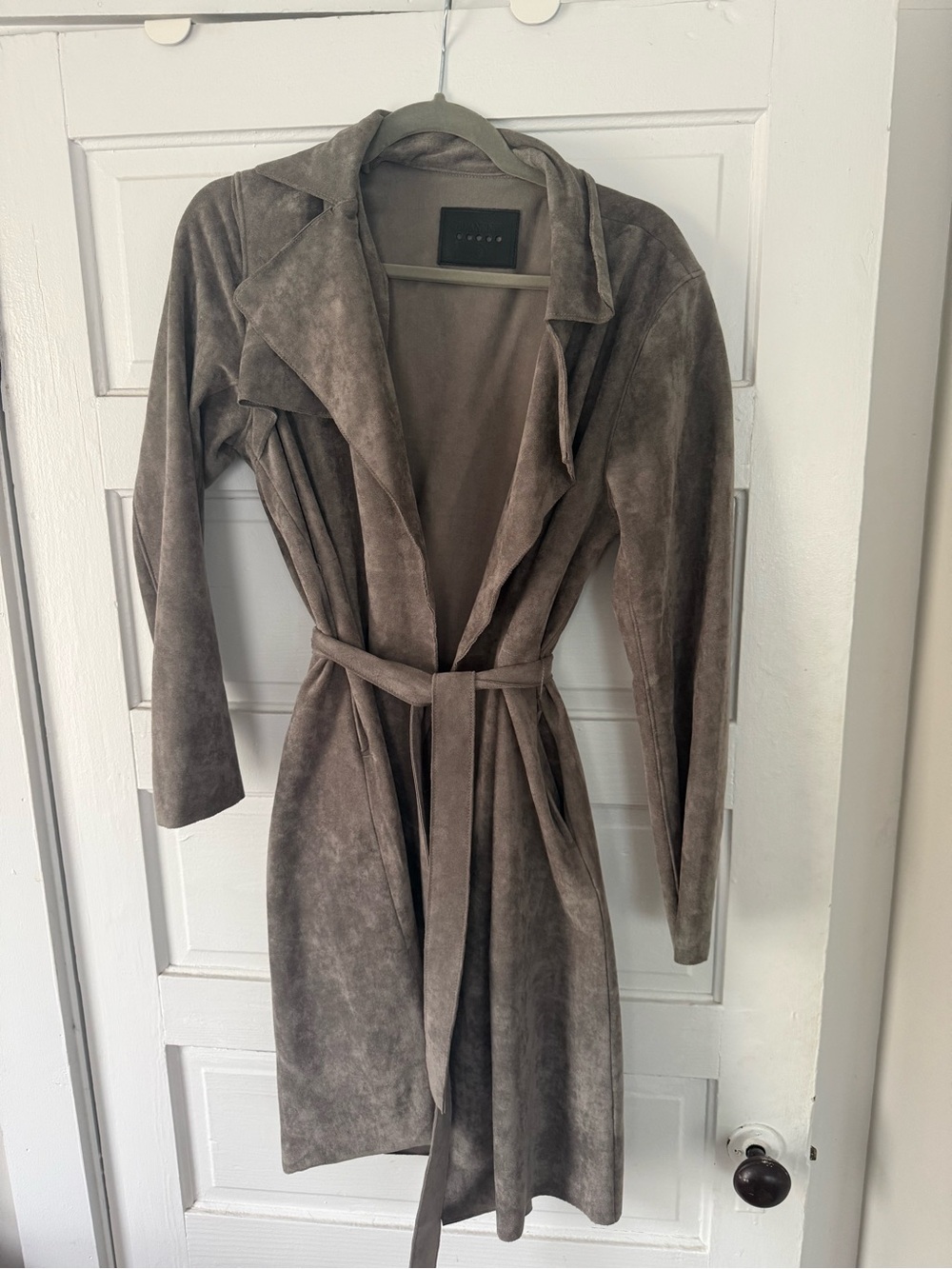 Blank NYC Taupe Suede-Look Tie-Waist Trench Coat